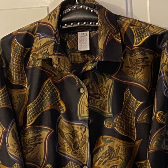 Vintage British Isles Sz 4 (S) Womens Shirt Button Up Duck Print Long Sleeve - Picture 2 of 12